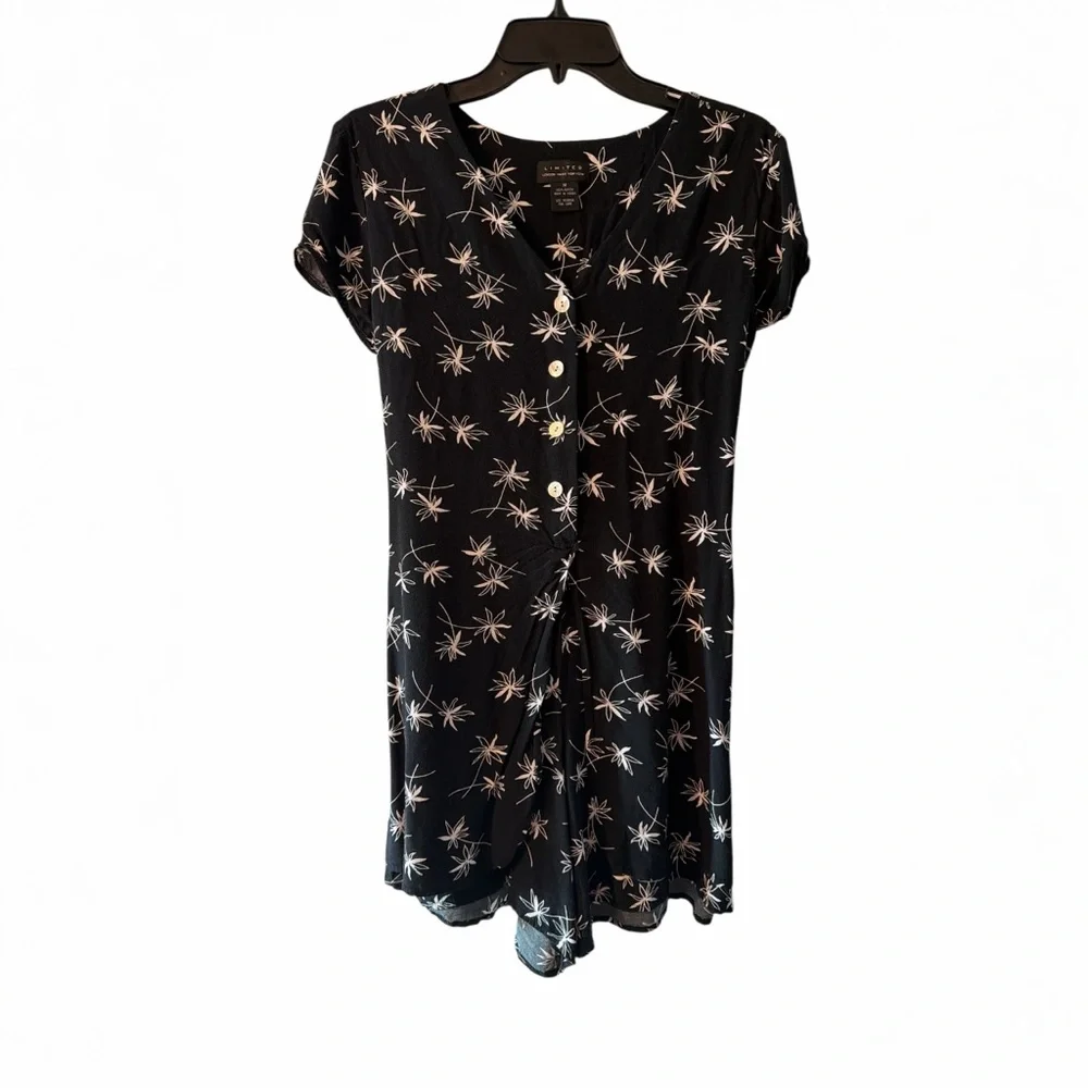 Limited Black Floral Button Front Tie Back Romper Medium